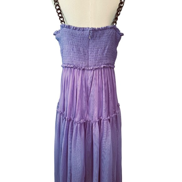 NWOT ASOS Size 10 Purple & Black Tiered Maxi Moto Boho Dress Chain Straps - Picture 13 of 16